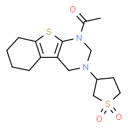 ChemSpider 2D Image | 1-acetyl-3-(1,1-dioxidotetrahydrothien-3-yl)-1,2,3,4,5,6,7,8-octahydro[1]benzothieno[2,3-d]pyrimidine | C16H22N2O3S2