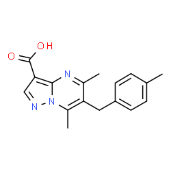 ChemSpider 2D Image | 5,7-Dimethyl-6-(4-methylbenzyl)pyrazolo[1,5-a]pyrimidine-3-carboxylic acid | C17H17N3O2