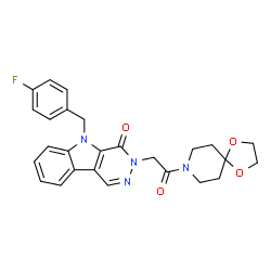 ChemSpider 2D Image | 3-[2-(1,4-Dioxa-8-azaspiro[4.5]dec-8-yl)-2-oxoethyl]-5-(4-fluorobenzyl)-3,5-dihydro-4H-pyridazino[4,5-b]indol-4-one | C26H25FN4O4