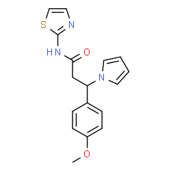ChemSpider 2D Image | 3-(4-methoxyphenyl)-3-(1-pyrrolyl)-N-(2-thiazolyl)propanamide | C17H17N3O2S