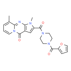 ChemSpider 2D Image | 2-{[4-(2-Furoyl)-1-piperazinyl]carbonyl}-1,9-dimethylpyrido[1,2-a]pyrrolo[2,3-d]pyrimidin-4(1H)-one | C22H21N5O4