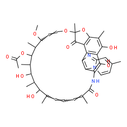 ChemSpider 2D Image | (9Z,19Z,21Z)-2,15,17,36-Tetrahydroxy-11-methoxy-3,7,12,14,16,18,22,30-octamethyl-6,23-dioxo-8,37-dioxa-24,27,33-triazahexacyclo[23.10.1.1~4,7~.0~5,35~.0~26,34~.0~27,32~]heptatriaconta-1(35),2,4,9,19,2
1,25(36),26(34),28,30,32-undecaen-13-yl acetate | C43H51N3O11