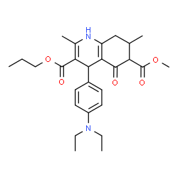 ChemSpider 2D Image | 6-Methyl 3-propyl 4-[4-(diethylamino)phenyl]-2,7-dimethyl-5-oxo-1,4,5,6,7,8-hexahydro-3,6-quinolinedicarboxylate | C27H36N2O5