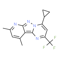ChemSpider 2D Image | 4-Cyclopropyl-8,10-dimethyl-2-(trifluoromethyl)pyrido[2',3':3,4]pyrazolo[1,5-a]pyrimidine | C15H13F3N4