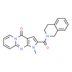 ChemSpider 2D Image | 2-(3,4-Dihydro-2(1H)-isoquinolinylcarbonyl)-1-methylpyrido[1,2-a]pyrrolo[2,3-d]pyrimidin-4(1H)-one | C21H18N4O2