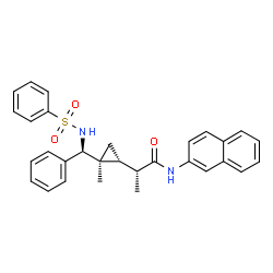 ChemSpider 2D Image | (2R)-2-[(1R,2S)-2-Methyl-2-{(S)-phenyl[(phenylsulfonyl)amino]methyl}cyclopropyl]-N-(2-naphthyl)propanamide | C30H30N2O3S