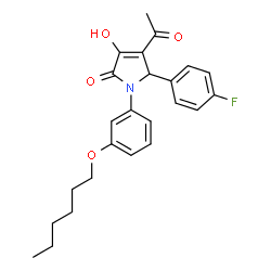 ChemSpider 2D Image | 4-Acetyl-5-(4-fluorophenyl)-1-[3-(hexyloxy)phenyl]-3-hydroxy-1,5-dihydro-2H-pyrrol-2-one | C24H26FNO4