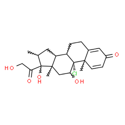 ChemSpider 2D Image | (8xi,10xi,13xi,14xi,17xi)-9-Chloro-11,17,21-trihydroxy-16-methylpregna-1,4-diene-3,20-dione | C22H29ClO5