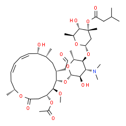 ChemSpider 2D Image | (2S,3S,4R,6S)-6-{[(2R,3S,4R,5R,6S)-6-{[(4R,5S,6S,7R,9R,10R,11Z,13Z,16R)-4-Acetoxy-10-hydroxy-5-methoxy-9,16-dimethyl-2-oxo-7-(2-oxoethyl)oxacyclohexadeca-11,13-dien-6-yl]oxy}-4-(dimethylamino)-5-hydro
xy-2-methyltetrahydro-2H-pyran-3-yl]oxy}-3-hydroxy-2,4-dimethyltetrahydro-2H-pyran-4-yl 3-methylbutanoate | C42H69NO15