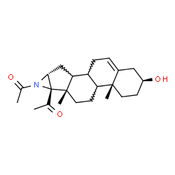 ChemSpider 2D Image | 1,1'-[(2S,4aR,6aS,6bS,7aR)-2-Hydroxy-4a,6a-dimethyl-1,2,3,4,4a,4b,5,6,6a,7a,8,8a,8b,9-tetradecahydronaphtho[2',1':4,5]indeno[1,2-b]azirene-6b,7-diyl]diethanone | C23H33NO3