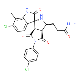 ChemSpider 2D Image | 3-[(3a'S,6a'R)-6-Chloro-5'-(4-chlorophenyl)-7-methyl-2,4',6'-trioxo-1,2,3',3a',4',5',6',6a'-octahydro-2'H-spiro[indole-3,1'-pyrrolo[3,4-c]pyrrol]-3'-yl]propanamide | C23H20Cl2N4O4