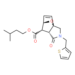ChemSpider 2D Image | 3-Methylbutyl (1S,5R,7R)-4-oxo-3-(2-thienylmethyl)-10-oxa-3-azatricyclo[5.2.1.0~1,5~]dec-8-ene-6-carboxylate | C19H23NO4S