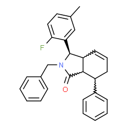 ChemSpider 2D Image | (3R)-2-Benzyl-3-(2-fluoro-5-methylphenyl)-7-phenyl-2,3,3a,6,7,7a-hexahydro-1H-isoindol-1-one | C28H26FNO