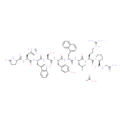 ChemSpider 2D Image | 5-Oxo-L-prolyl-L-histidyl-L-tryptophyl-L-seryl-L-tyrosyl-3-(1-naphthyl)-D-alanyl-L-leucyl-L-arginyl-L-prolylglycinamide acetate (1:1) | C68H87N17O15