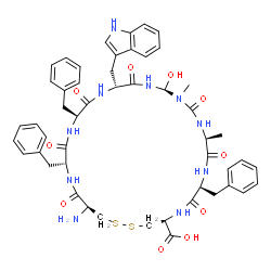 ChemSpider 2D Image | (4S,7S,10S,14R,17R,20S,23R,26S)-26-Amino-7,20,23-tribenzyl-14-hydroxy-17-(1H-indol-3-ylmethyl)-10,13-dimethyl-6,9,12,16,19,22,25-heptaoxo-1,2-dithia-5,8,11,13,15,18,21,24-octaazacycloheptacosane-4-car
boxylic acid | C50H58N10O10S2