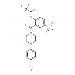 ChemSpider 2D Image | 4-(4-{5-(Methylsulfonyl)-2-[(1,1,1-trifluoro-2-propanyl)oxy]benzoyl}-1-piperazinyl)benzonitrile | C22H22F3N3O4S