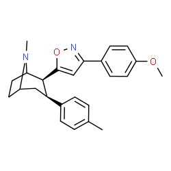 ChemSpider 2D Image | (2S,3S)-2-[3-(4-Methoxyphenyl)-1,2-oxazol-5-yl]-8-methyl-3-(4-methylphenyl)-8-azabicyclo[3.2.1]octane | C25H28N2O2
