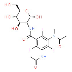 ChemSpider 2D Image | 2-({3-Acetamido-5-[acetyl(methyl)amino]-2,4,6-triiodobenzoyl}amino)-2-deoxy-alpha-D-glucopyranose | C18H22I3N3O8