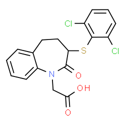 ChemSpider 2D Image | {3-[(2,6-Dichlorophenyl)sulfanyl]-2-oxo-2,3,4,5-tetrahydro-1H-1-benzazepin-1-yl}acetic acid | C18H15Cl2NO3S