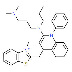 ChemSpider 2D Image | 2-[(2-{[3-(Dimethylamino)propyl](propyl)amino}-1-phenyl-1,4-dihydro-4-quinolinyl)methyl]-3-methyl-1,3-benzothiazol-3-ium | C32H39N4S