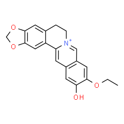 ChemSpider 2D Image | 10-Ethoxy-11-hydroxy-5,6-dihydro[1,3]dioxolo[4,5-g]isoquinolino[3,2-a]isoquinolin-7-ium | C20H18NO4