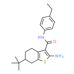 ChemSpider 2D Image | 2-amino-6-tert-butyl-N-(4-ethylphenyl)-4,5,6,7-tetrahydro-1-benzothiophene-3-carboxamide | C21H28N2OS