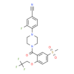 ChemSpider 2D Image | 3-Fluoro-4-{4-[5-(methylsulfonyl)-2-(2,2,2-trifluoroethoxy)benzoyl]-1-piperazinyl}benzonitrile | C21H19F4N3O4S
