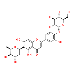 ChemSpider 2D Image | (1R)-1,5-Anhydro-2,6-dideoxy-1-{2-[4-(beta-D-glucopyranosyloxy)-3-hydroxyphenyl]-5,7-dihydroxy-4-oxo-4H-chromen-6-yl}-D-xylo-hexitol | C27H30O14