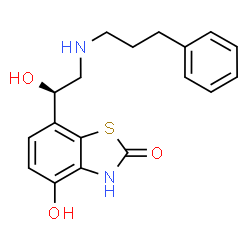 ChemSpider 2D Image | 4-Hydroxy-7-{(1R)-1-hydroxy-2-[(3-phenylpropyl)amino]ethyl}-1,3-benzothiazol-2(3H)-one | C18H20N2O3S