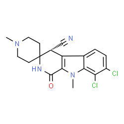 ChemSpider 2D Image | (4R)-7,8-Dichloro-1',9-dimethyl-1-oxo-1,2,4,9-tetrahydrospiro[beta-carboline-3,4'-piperidine]-4-carbonitrile | C18H18Cl2N4O