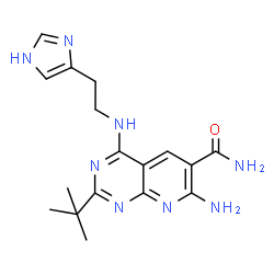 ChemSpider 2D Image | 7-amino-2-tert-butyl-4-{[2-(1H-imidazol-4-yl)ethyl]amino}pyrido[2,3-d]pyrimidine-6-carboxamide | C17H22N8O