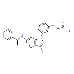ChemSpider 2D Image | 3-[3-(3-Methyl-6-{[(1S)-1-phenylethyl]amino}-1H-pyrazolo[4,3-c]pyridin-1-yl)phenyl]propanamide | C24H25N5O