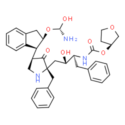 ChemSpider 2D Image | (3S)-Tetrahydro-3-furanyl {(2S,3S)-4-[(2S,4R)-4-{(1S,2R)-2-[(S)-amino(hydroxy)methoxy]-2,3-dihydro-1H-inden-1-yl}-2-benzyl-3-oxo-2-pyrrolidinyl]-3-hydroxy-1-phenyl-2-butanyl}carbamate | C36H43N3O7