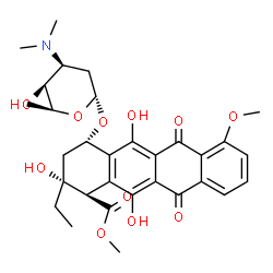 ChemSpider 2D Image | Methyl (4r)-2-Ethyl-2,5,12-Trihydroxy-7-Methoxy-6,11-Dioxo-4-{[2,3,6-Trideoxy-3-(Dimethylamino)-Beta-D-Ribo-Hexopyranosyl]oxy}-1h,2h,3h,4h,6h,11h-Tetracene-1-Carboxylate | C31H37NO11
