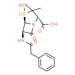 ChemSpider 2D Image | (2S,5R,6R)-4-Hydroxy-3,3-dimethyl-7-oxo-6-[(phenylacetyl)amino]-4lambda~4~-thia-1-azabicyclo[3.2.0]heptane-2-carboxylic acid | C16H20N2O5S