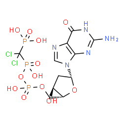 ChemSpider 2D Image | 2'-Deoxy-5'-O-[({[dichloro(phosphono)methyl](hydroxy)phosphoryl}oxy)(hydroxy)phosphoryl]guanosine | C11H16Cl2N5O12P3