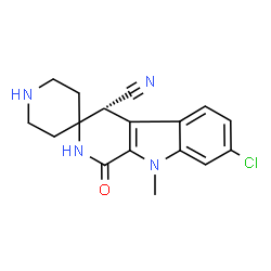 ChemSpider 2D Image | (4R)-7-Chloro-9-methyl-1-oxo-1,2,4,9-tetrahydrospiro[beta-carboline-3,4'-piperidine]-4-carbonitrile | C17H17ClN4O