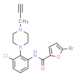 ChemSpider 2D Image | 5-Bromo-N-{3-chloro-2-[4-(2-propyn-1-yl)-1-piperazinyl]phenyl}-2-furamide | C18H17BrClN3O2