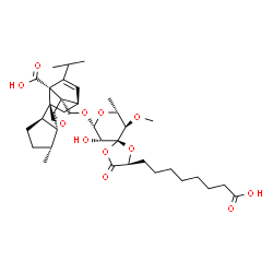 ChemSpider 2D Image | (1s,4r,5r,9s,11s)-2-({[(2s,5r,6r,7r,9s,10r)-2-(7-Carboxyheptyl)-6-Hydroxy-10-Methoxy-9-Methyl-3-Oxo-1,4,8-Trioxaspiro[4.5]dec-7-Yl]oxy}methyl)-9-Formyl-13-Isopropyl-5-Methyltetracyclo[7.4.0.02,11.04.8]tridec-12-Ene-1-Carboxylic Acid | C37H54O12