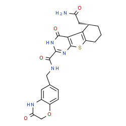 ChemSpider 2D Image | (5S)-5-(2-Amino-2-oxoethyl)-4-oxo-N-[(3-oxo-3,4-dihydro-2H-1,4-benzoxazin-6-yl)methyl]-3,4,5,6,7,8-hexahydro[1]benzothieno[2,3-d]pyrimidine-2-carboxamide | C22H21N5O5S