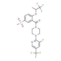 ChemSpider 2D Image | 1-[3-fluoro-5-(trifluoromethyl)pyridin-2-yl]-4-(5-methanesulfonyl-2-{[(2R)-1,1,1-trifluoropropan-2-yl]oxy}benzoyl)piperazine | C21H20F7N3O4S