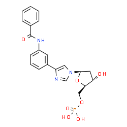 ChemSpider 2D Image | 4-[3-(Benzoylamino)phenyl]-1-(2-deoxy-5-O-phosphono-beta-D-erythro-pentofuranosyl)-1H-imidazole | C21H22N3O7P