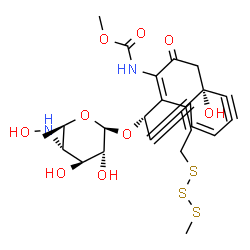ChemSpider 2D Image | Methyl {(1R,4Z,8S,13E)-8-{[4,6-dideoxy-4-(hydroxyamino)-beta-D-glucopyranosyl]oxy}-1-hydroxy-13-[2-(methyltrisulfanyl)ethylidene]-11-oxobicyclo[7.3.1]trideca-4,9-diene-2,6-diyn-10-yl}carbamate | C24H28N2O9S3