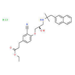ChemSpider 2D Image | Ethyl 3-{3-cyano-4-[(2R)-2-hydroxy-3-{[2-methyl-1-(2-naphthyl)-2-propanyl]amino}propoxy]phenyl}propanoate hydrochloride (1:1) | C29H35ClN2O4