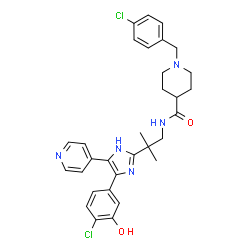 ChemSpider 2D Image | 1-(4-Chlorobenzyl)-N-{2-[4-(4-chloro-3-hydroxyphenyl)-5-(4-pyridinyl)-1H-imidazol-2-yl]-2-methylpropyl}-4-piperidinecarboxamide | C31H33Cl2N5O2