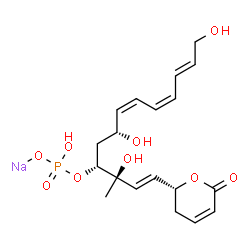 ChemSpider 2D Image | Sodium (1E,3R,4R,6R,7Z,9Z,11E)-3,6,13-trihydroxy-3-methyl-1-[(2R)-6-oxo-3,6-dihydro-2H-pyran-2-yl]-1,7,9,11-tridecatetraen-4-yl hydrogen phosphate | C19H26NaO9P