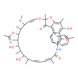 ChemSpider 2D Image | (9Z,19Z,21Z)-2,15,17,36-Tetrahydroxy-11-methoxy-3,7,12,14,16,18,22,30-octamethyl-6,23-dioxo-8,37-dioxa-24,27,33-triazahexacyclo[23.10.1.1~4,7~.0~5,35~.0~26,34~.0~27,32~]heptatriaconta-1(35),2,4,9,19,2
1,25(36),26(34),28,30,32-undecaen-13-yl acetate | C43H51N3O11