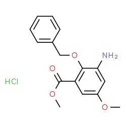 ChemSpider 2D Image | Methyl 3-amino-2-(benzyloxy)-5-methoxybenzoate hydrochloride (1:1) | C16H18ClNO4