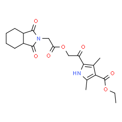 ChemSpider 2D Image | Ethyl 5-{[2-(1,3-dioxooctahydro-2H-isoindol-2-yl)acetoxy]acetyl}-2,4-dimethyl-1H-pyrrole-3-carboxylate | C21H26N2O7