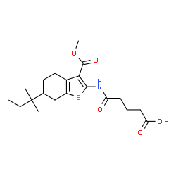 ChemSpider 2D Image | 5-{[3-(Methoxycarbonyl)-6-(2-methyl-2-butanyl)-4,5,6,7-tetrahydro-1-benzothiophen-2-yl]amino}-5-oxopentanoic acid | C20H29NO5S